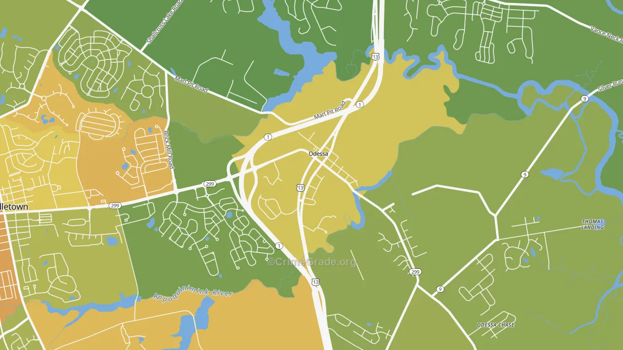 Odessa, DE Map of Vehicle Theft Rates
