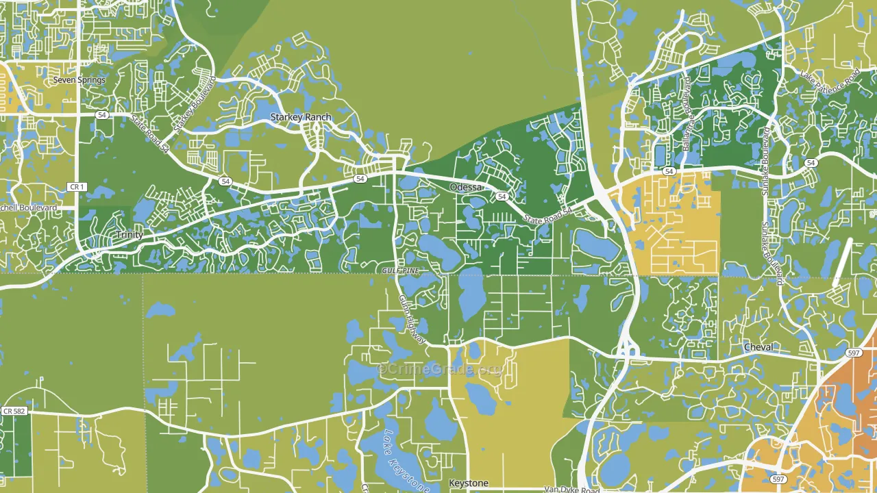 Odessa, FL Map of Vehicle Theft Rates