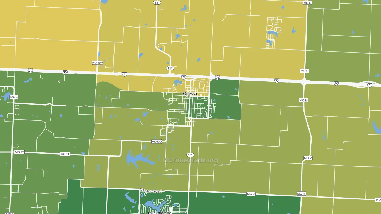 Odessa, MO Map of Vehicle Theft Rates