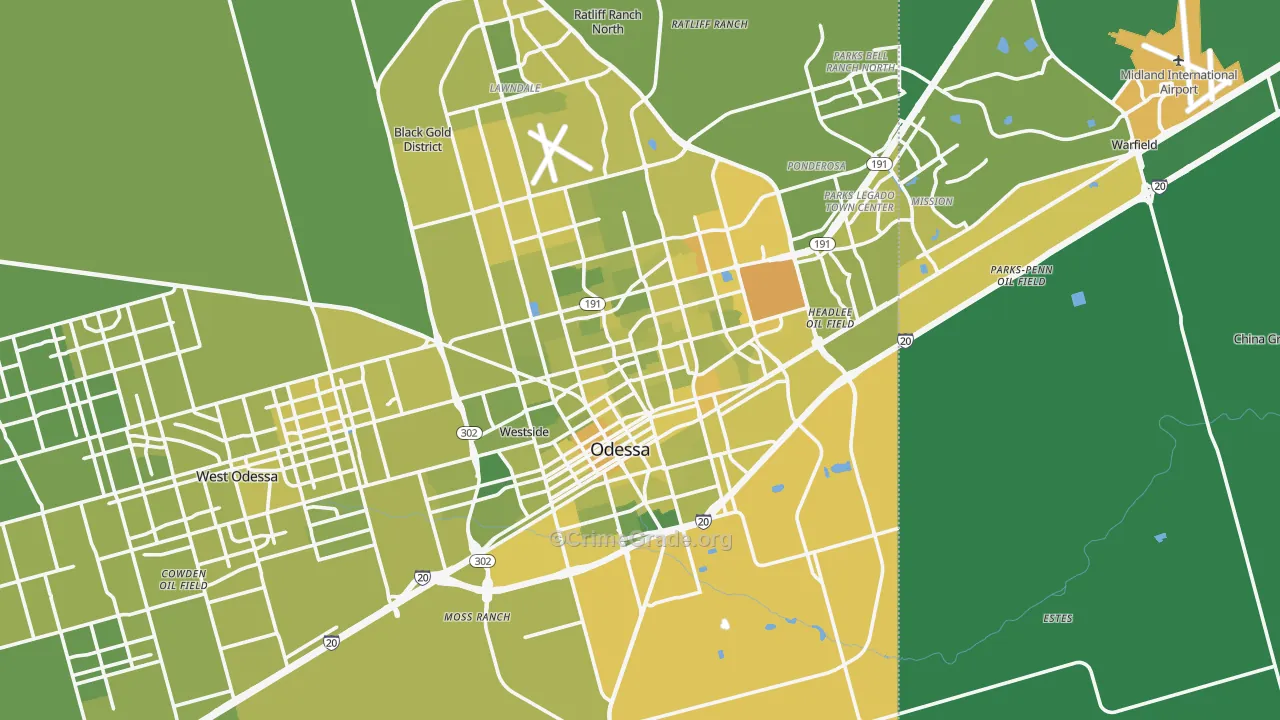 Odessa, TX Map of Vehicle Theft Rates