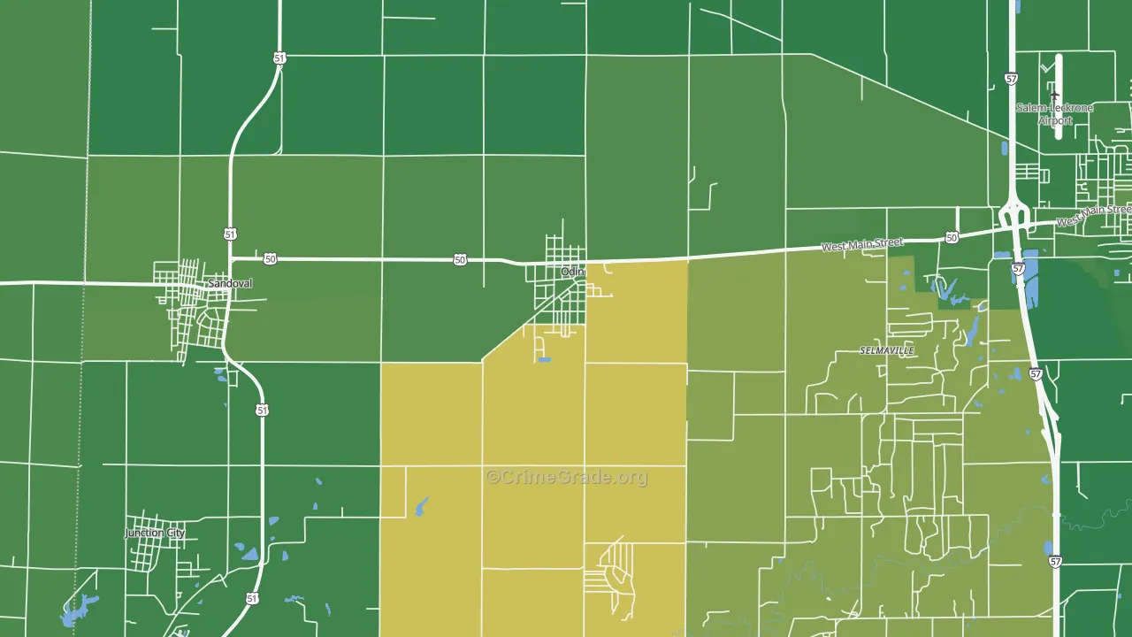 Odin, IL Map of Vehicle Theft Rates