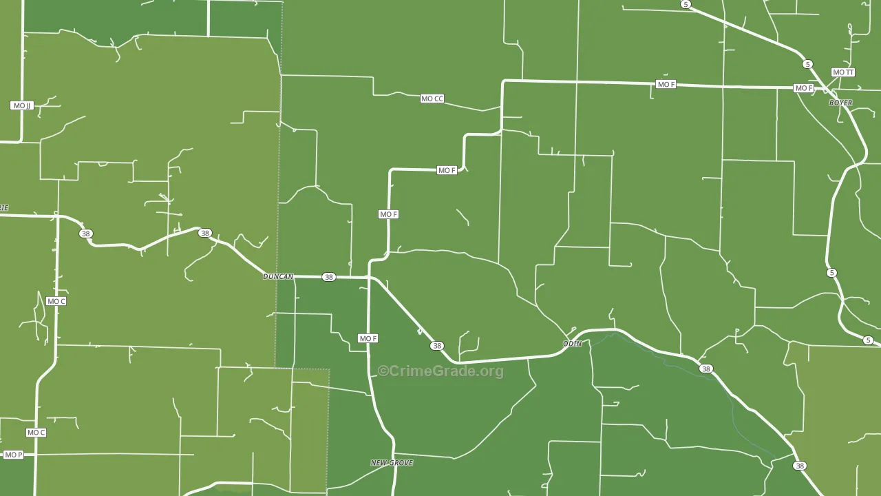 Odin, MO Map of Vehicle Theft Rates