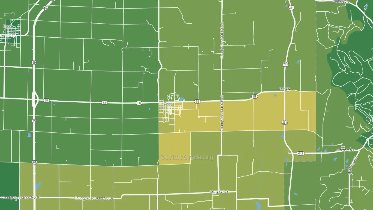 Odon, IN Map of Vehicle Theft Rates