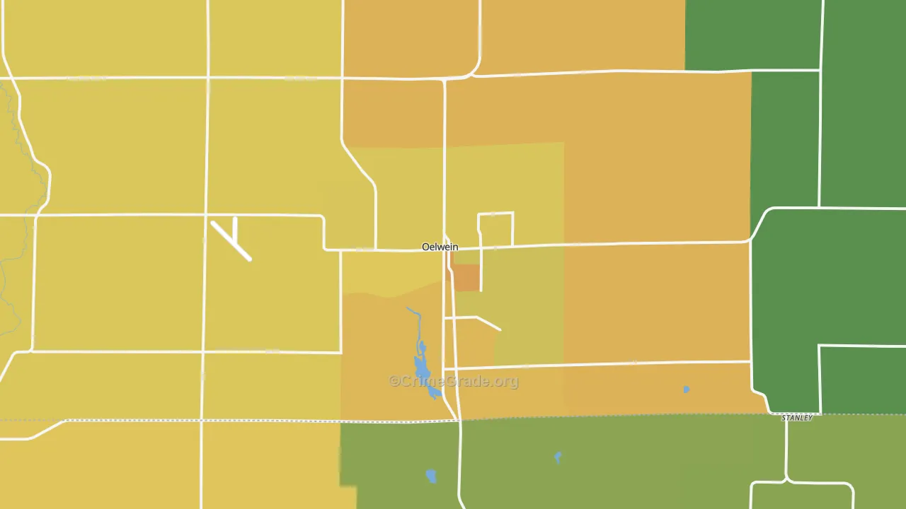 Oelwein, IA Map of Vehicle Theft Rates