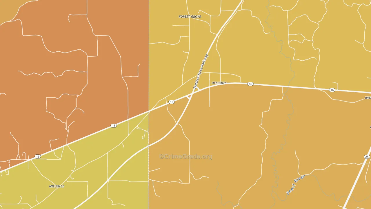 Ofahoma, MS Map of Vehicle Theft Rates