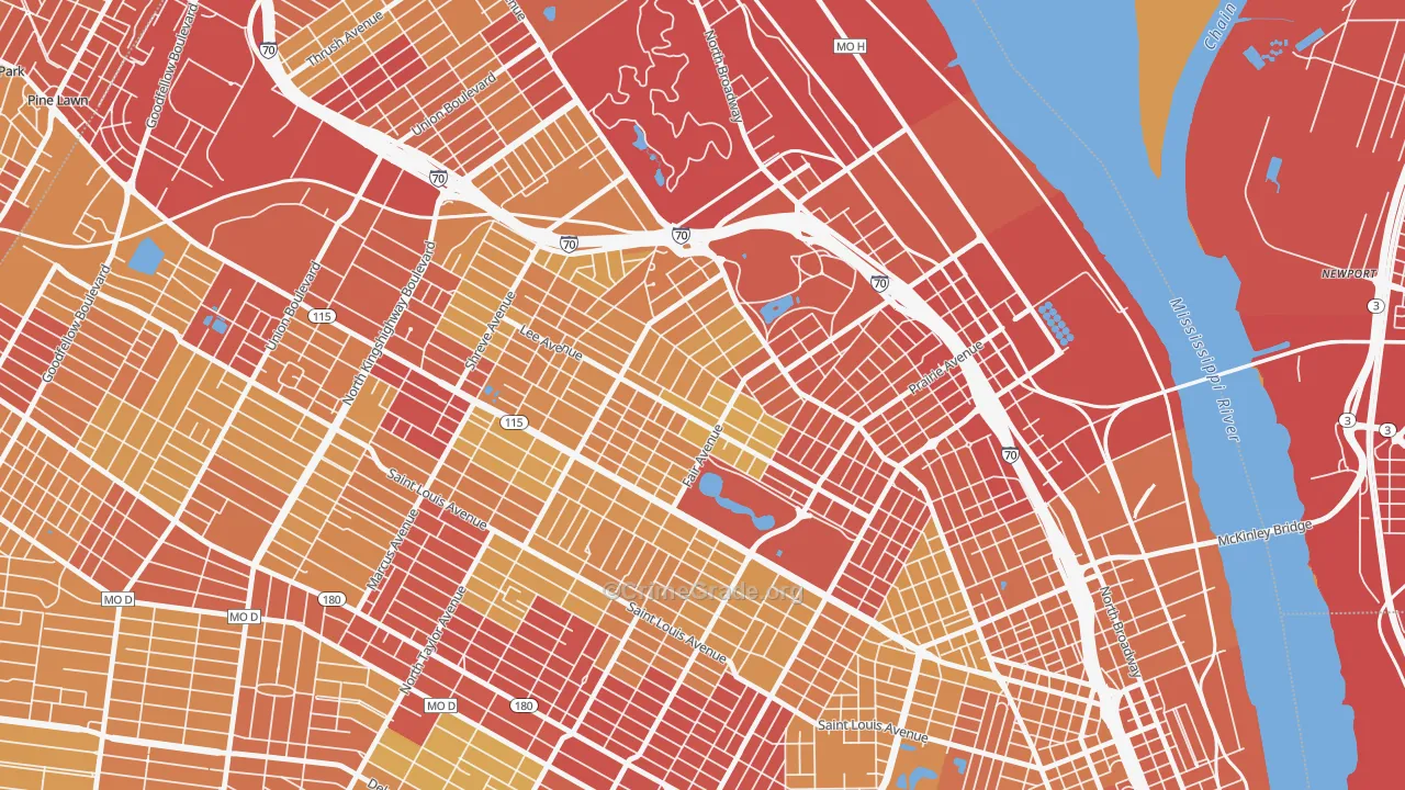 O'Fallon, St. Louis, MO Map of Vehicle Theft Rates