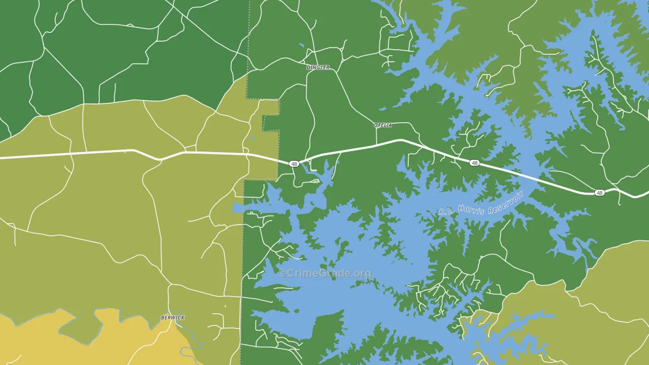 Ofelia, AL Map of Vehicle Theft Rates
