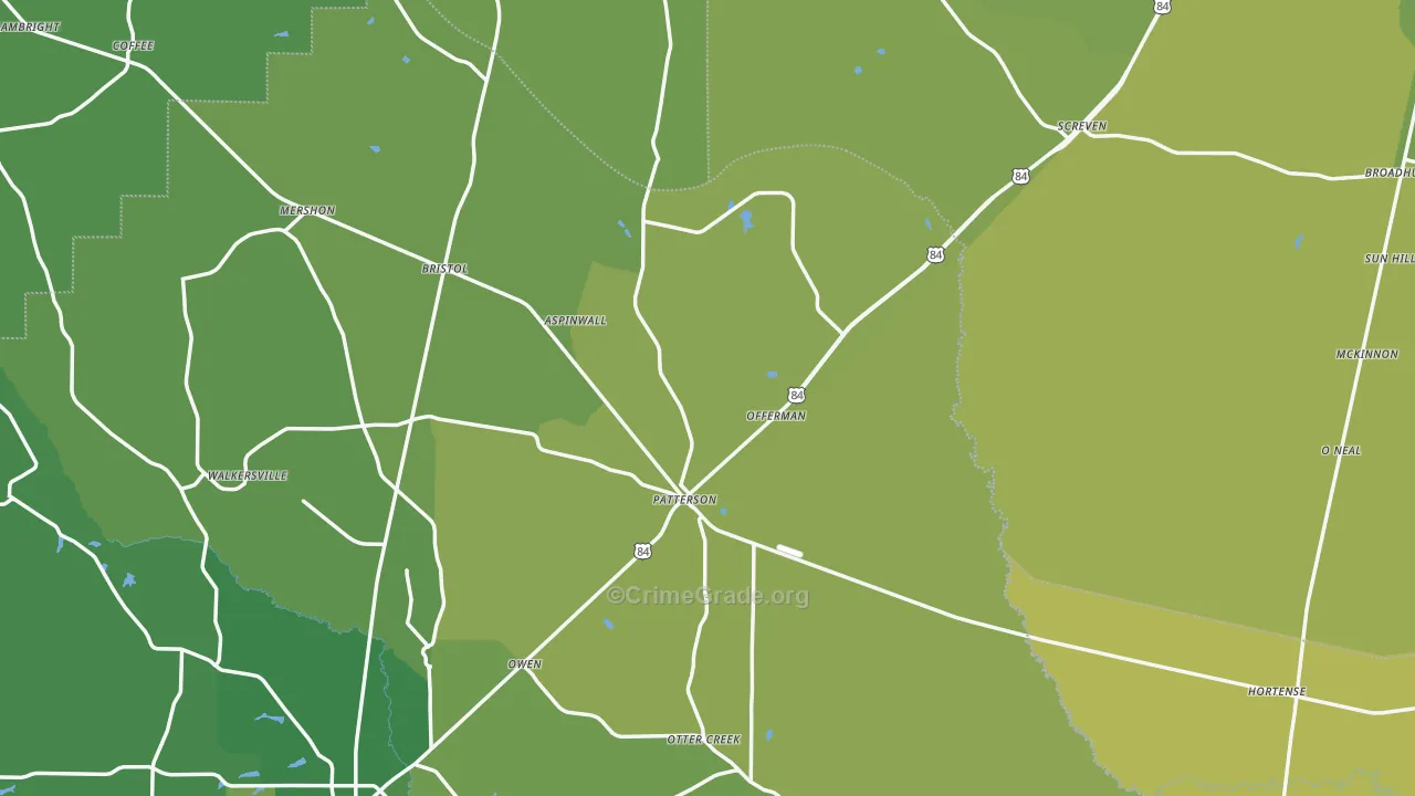 Offerman, GA Map of Vehicle Theft Rates
