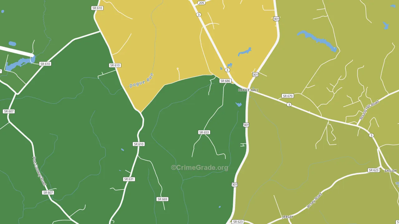 Office Hall, VA Map of Vehicle Theft Rates