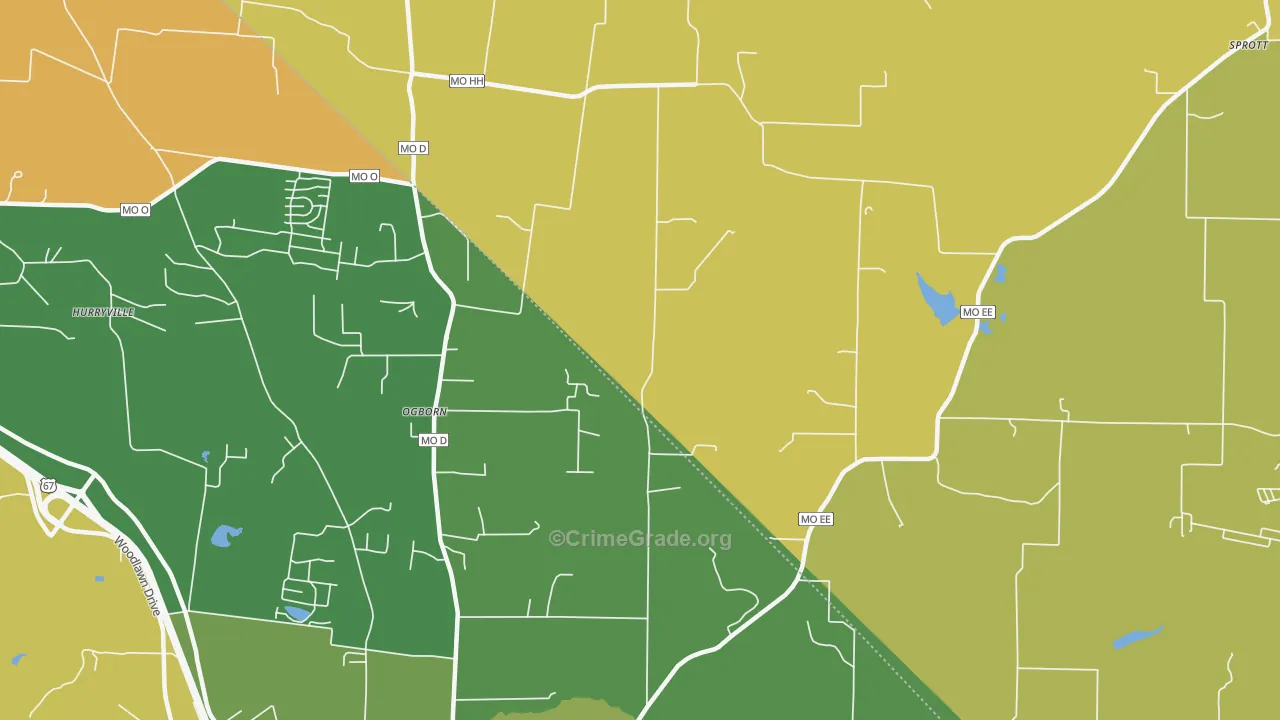 Ogborn, MO Map of Vehicle Theft Rates