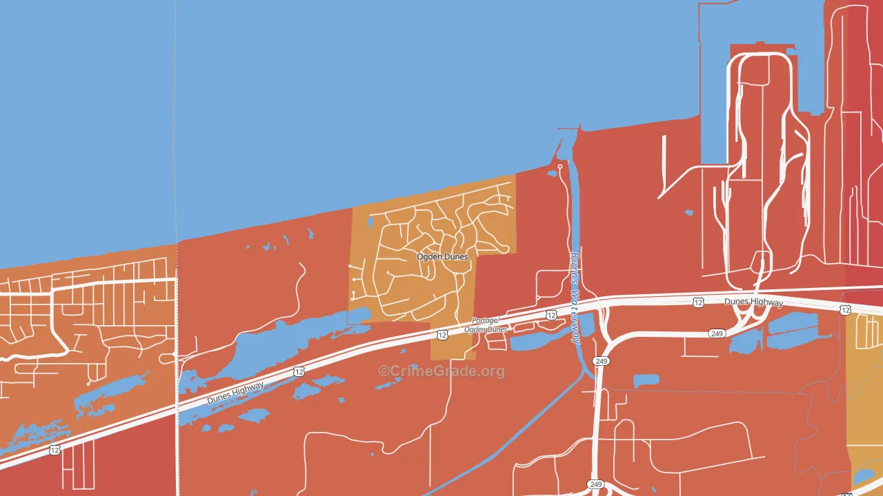 Ogden Dunes, IN Map of Vehicle Theft Rates