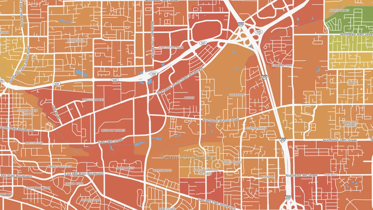Ogden, Vancouver, WA Map of Vehicle Theft Rates