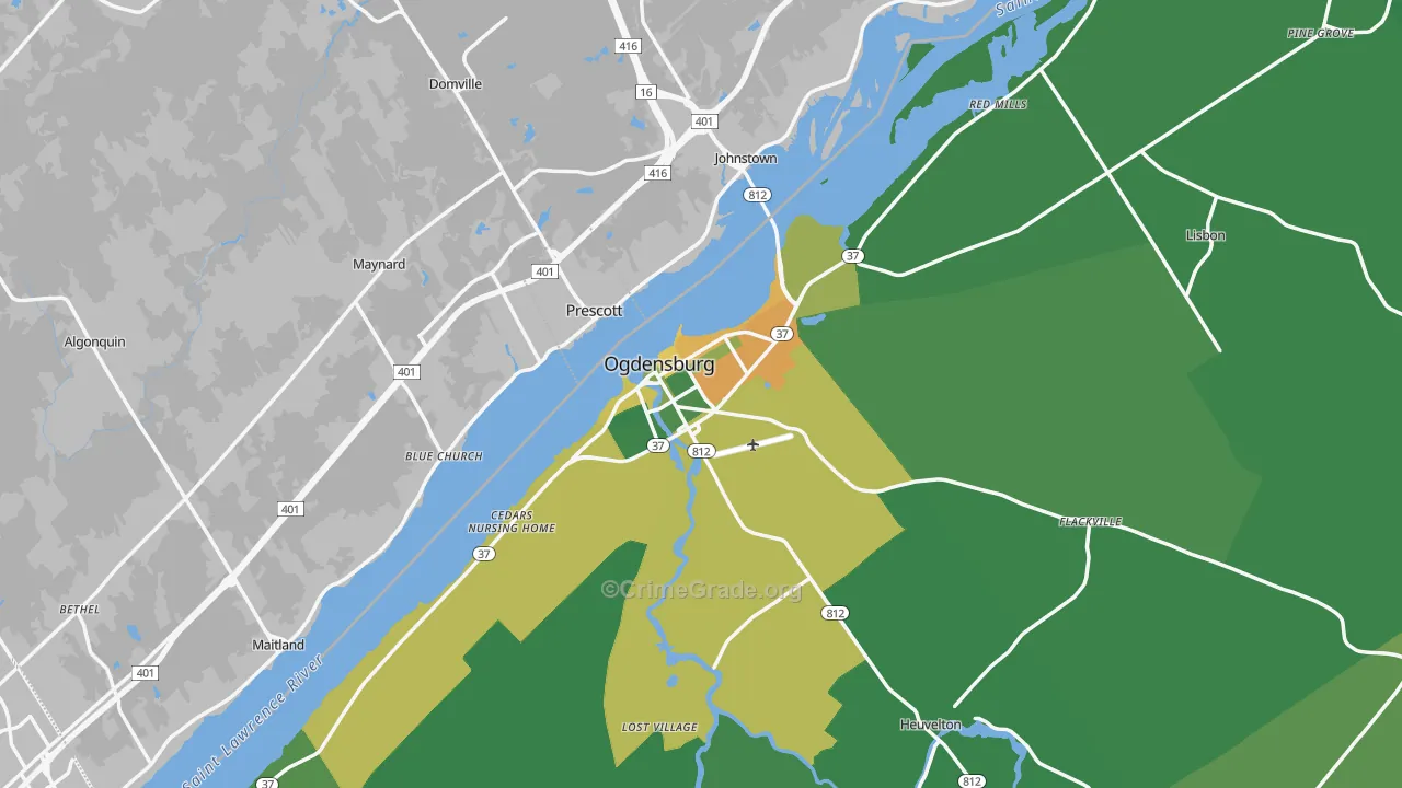 Ogdensburg, NY Map of Vehicle Theft Rates