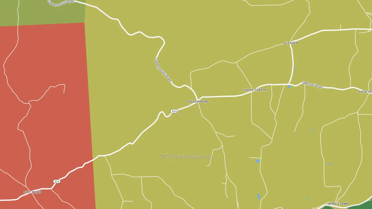 Ogdensburg, PA Map of Vehicle Theft Rates