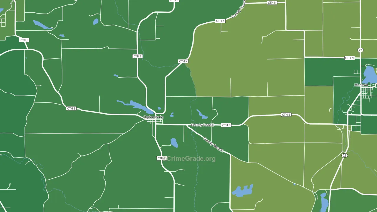 Ogdensburg, WI Map of Vehicle Theft Rates