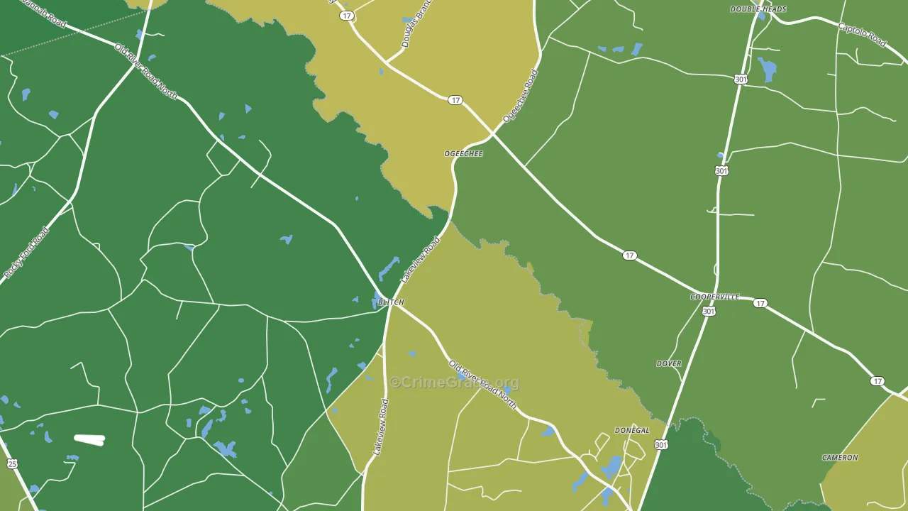 Ogeechee, GA Map of Vehicle Theft Rates