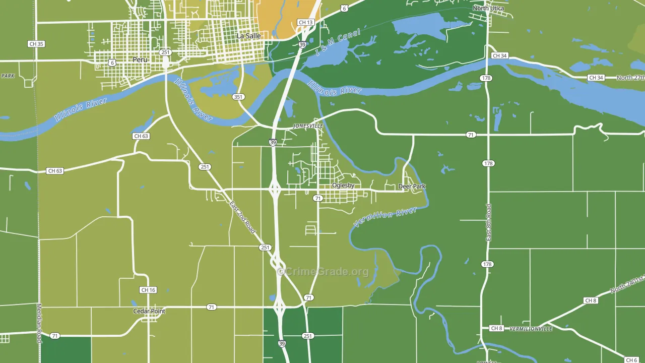 Oglesby, IL Map of Vehicle Theft Rates