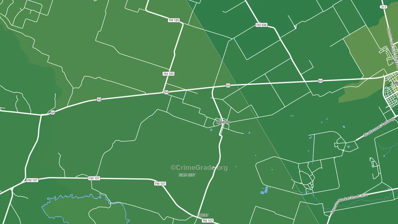 Oglesby, TX Map of Vehicle Theft Rates