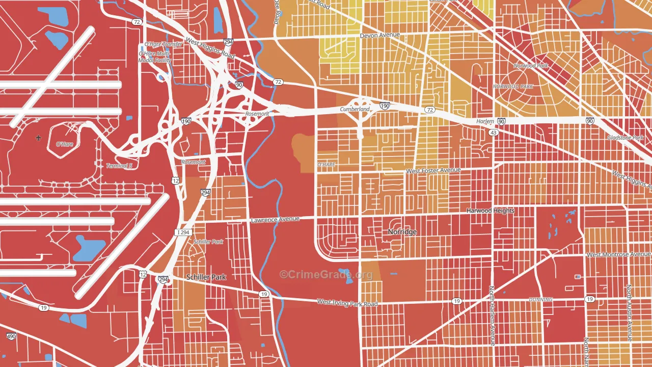 O'Hare, Chicago, IL Map of Vehicle Theft Rates