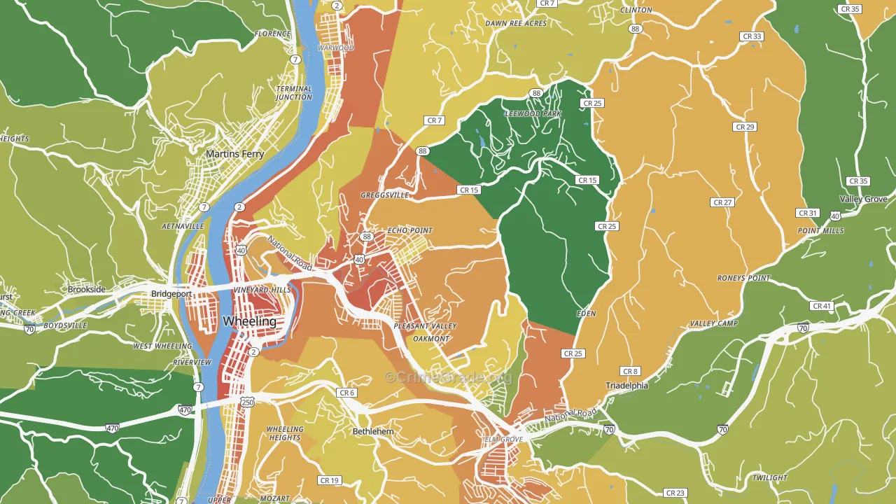 Ohio County, WV Map of Vehicle Theft Rates