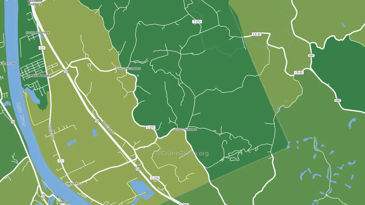 Ohio Furnace, OH Map of Vehicle Theft Rates