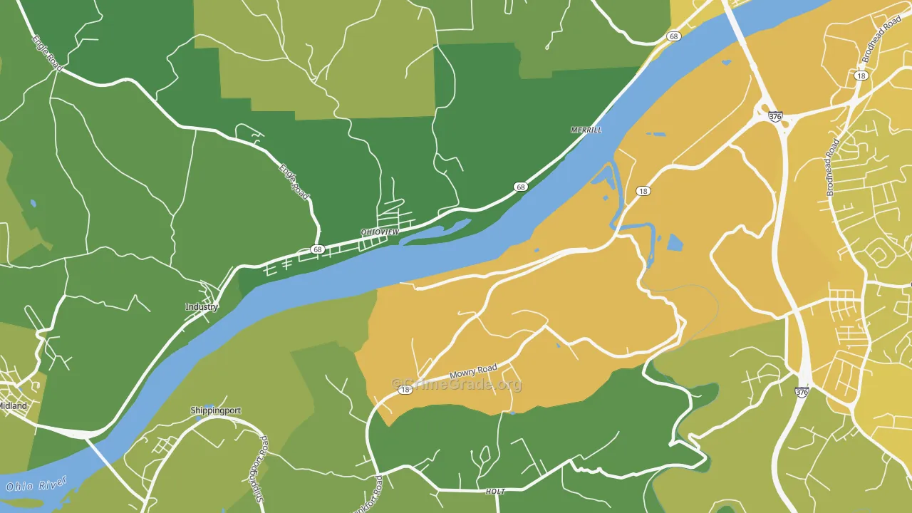 Ohioview, PA Map of Vehicle Theft Rates