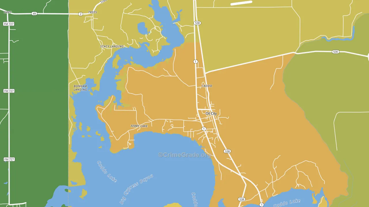 Oil City, LA Map of Vehicle Theft Rates