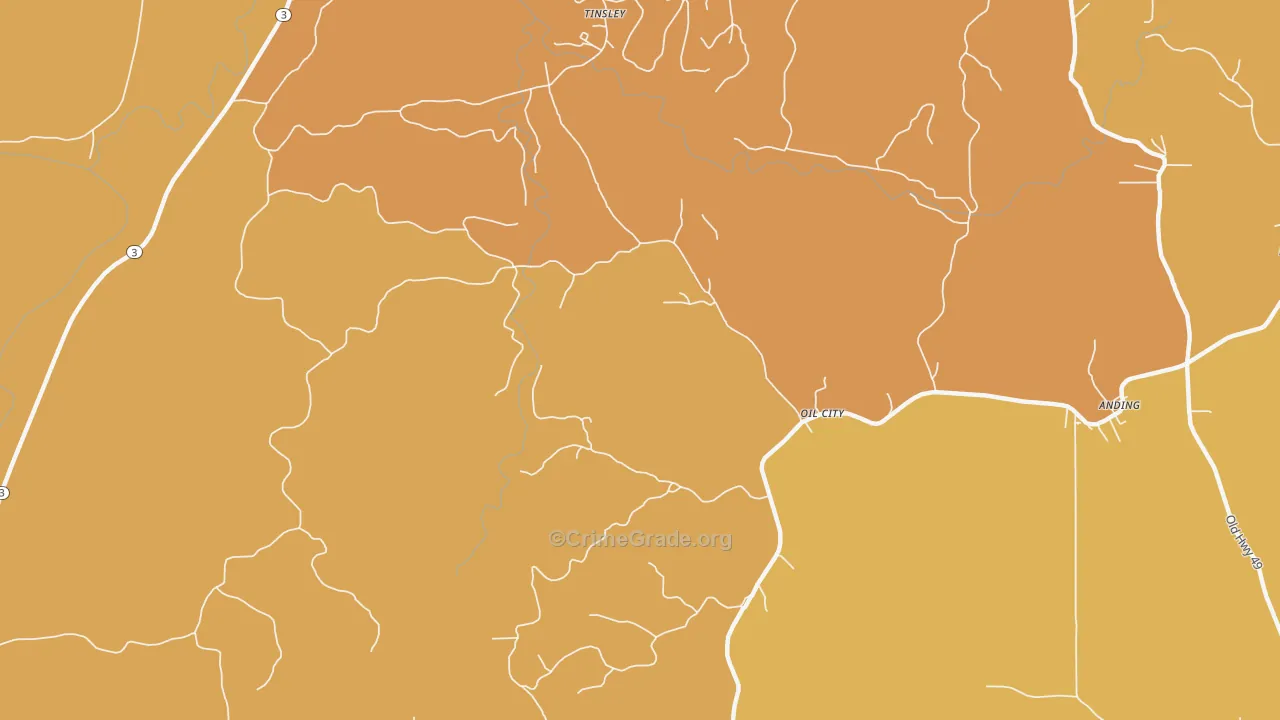Oil City, MS Map of Vehicle Theft Rates