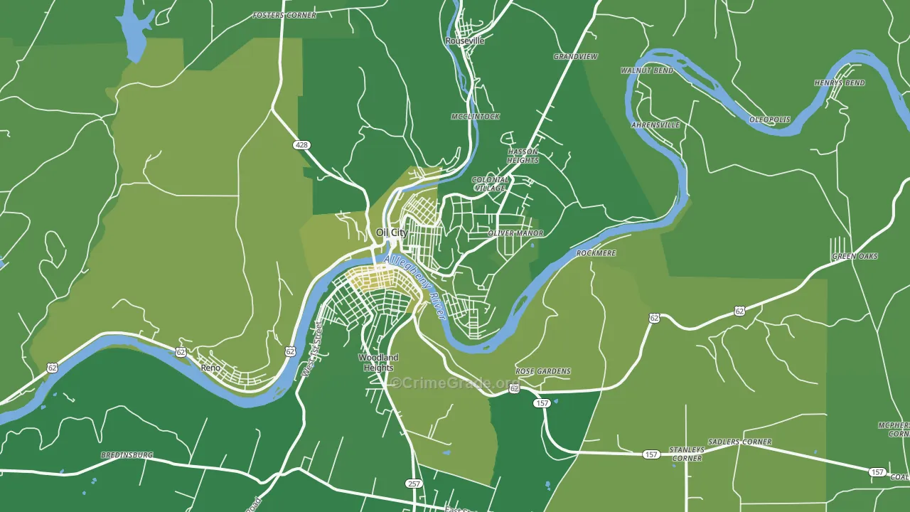 Oil City, PA Map of Vehicle Theft Rates