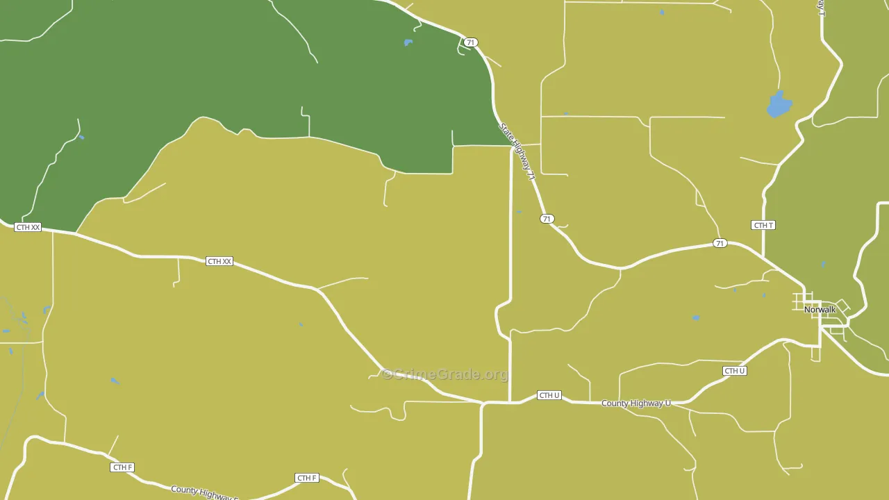 Oil City, WI Map of Vehicle Theft Rates