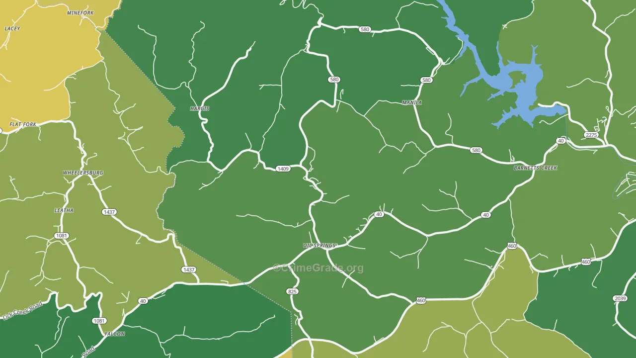 Oil Springs, KY Map of Vehicle Theft Rates