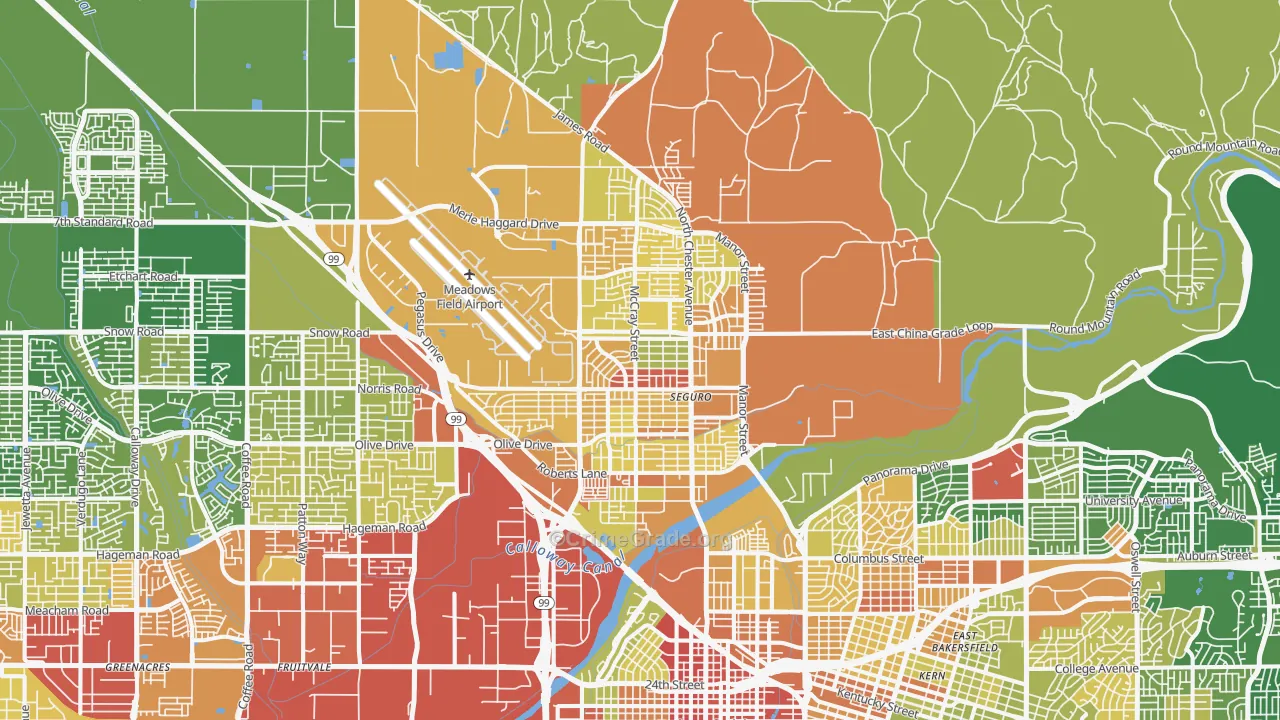 Oildale, CA Map of Vehicle Theft Rates