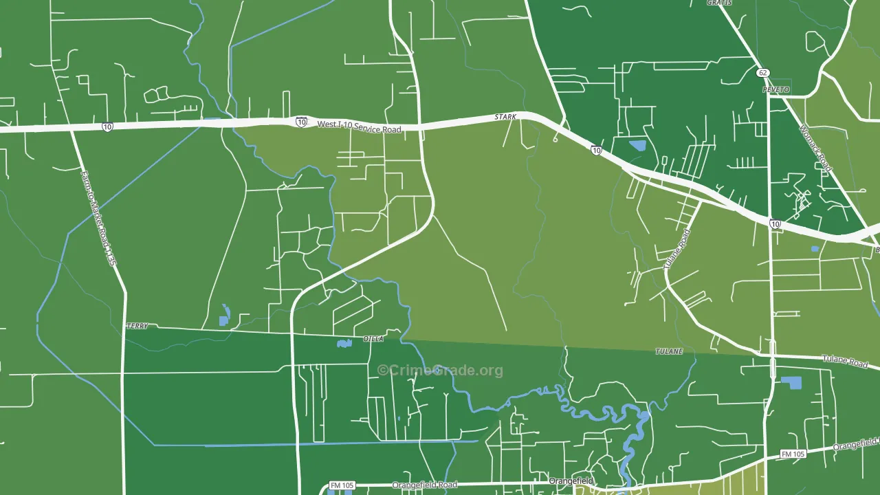 Oilla, TX Map of Vehicle Theft Rates