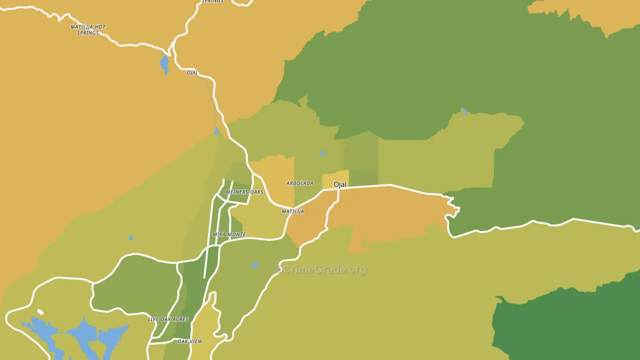 Ojai, CA Map of Vehicle Theft Rates