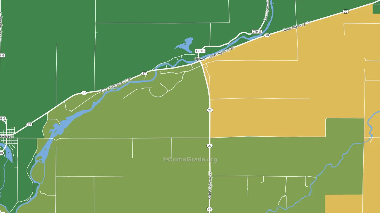 Ojibwa, WI Map of Vehicle Theft Rates