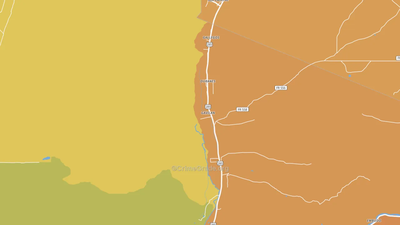 Ojo Caliente, NM Map of Vehicle Theft Rates