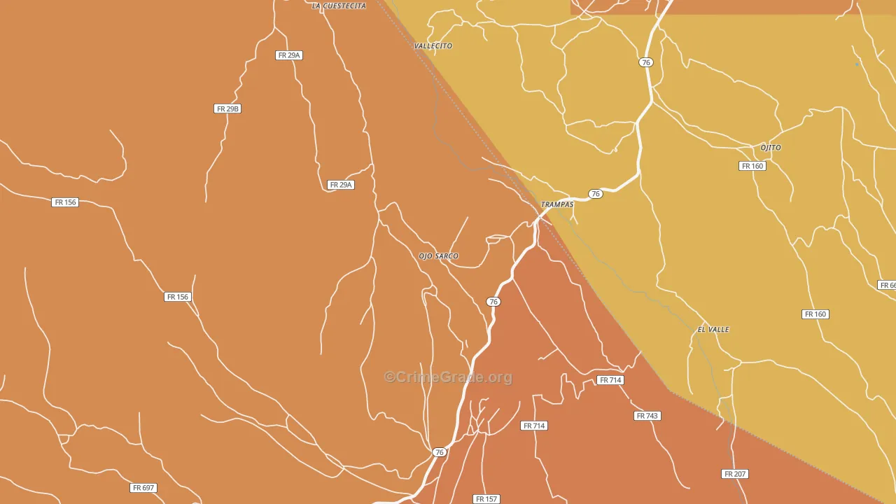 Ojo Sarco, NM Map of Vehicle Theft Rates