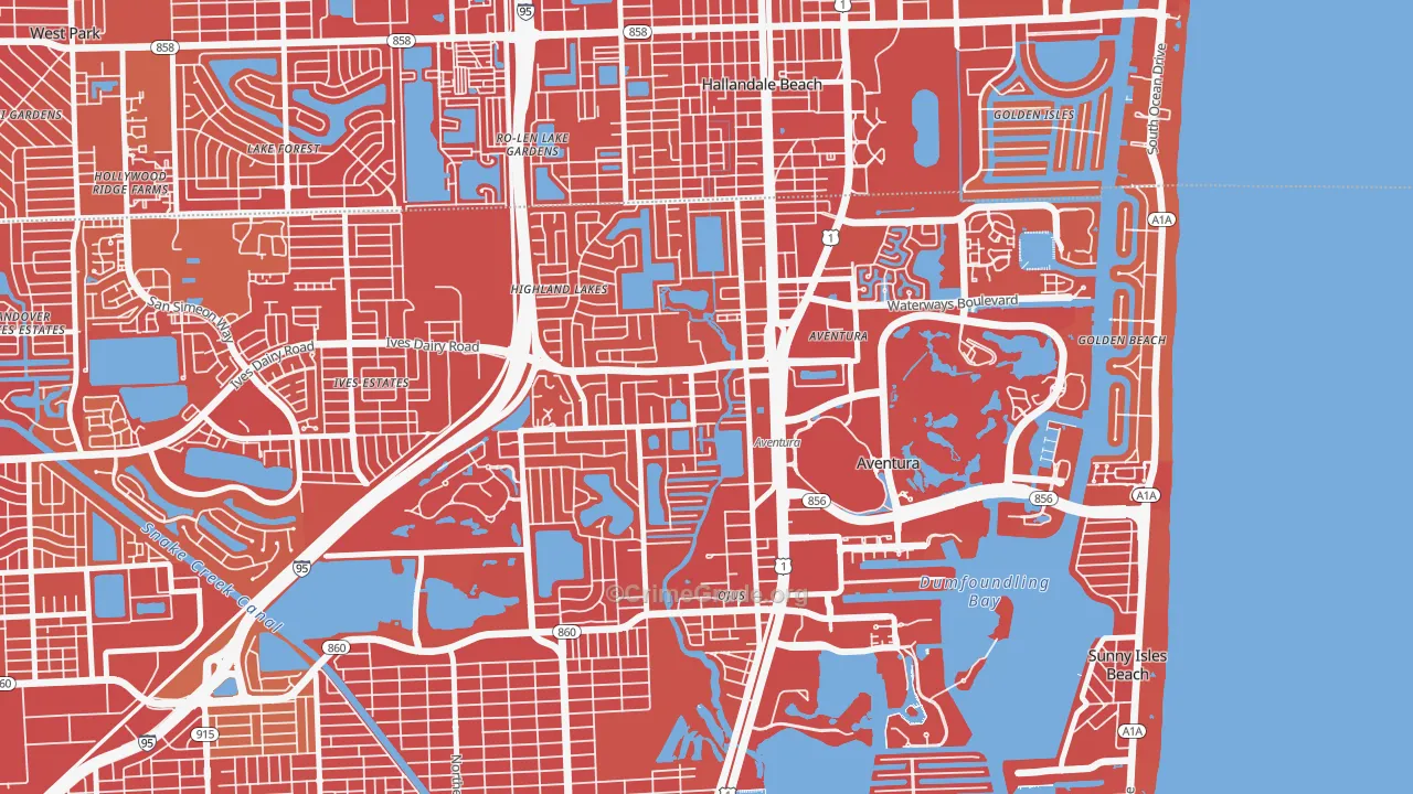 Ojus, FL Map of Vehicle Theft Rates