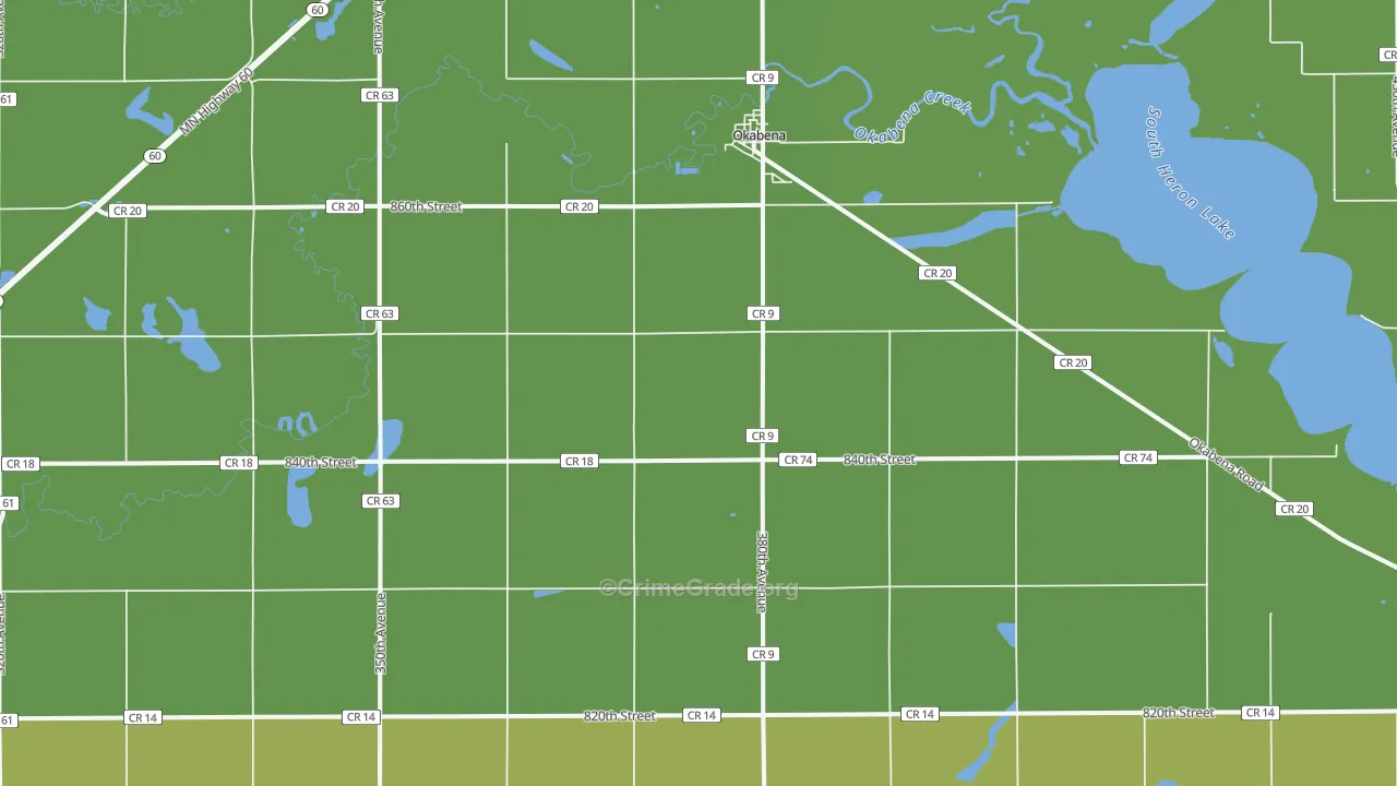 Okabena, MN Map of Vehicle Theft Rates