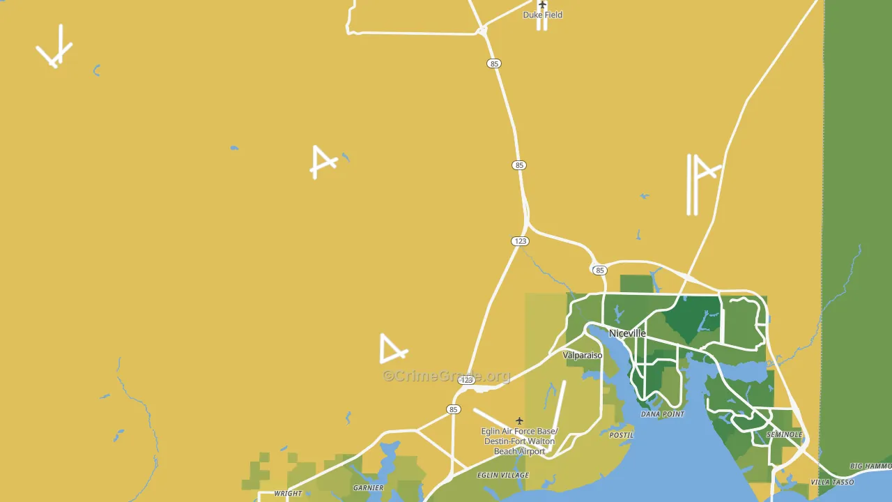 Okaloosa County, FL Map of Vehicle Theft Rates