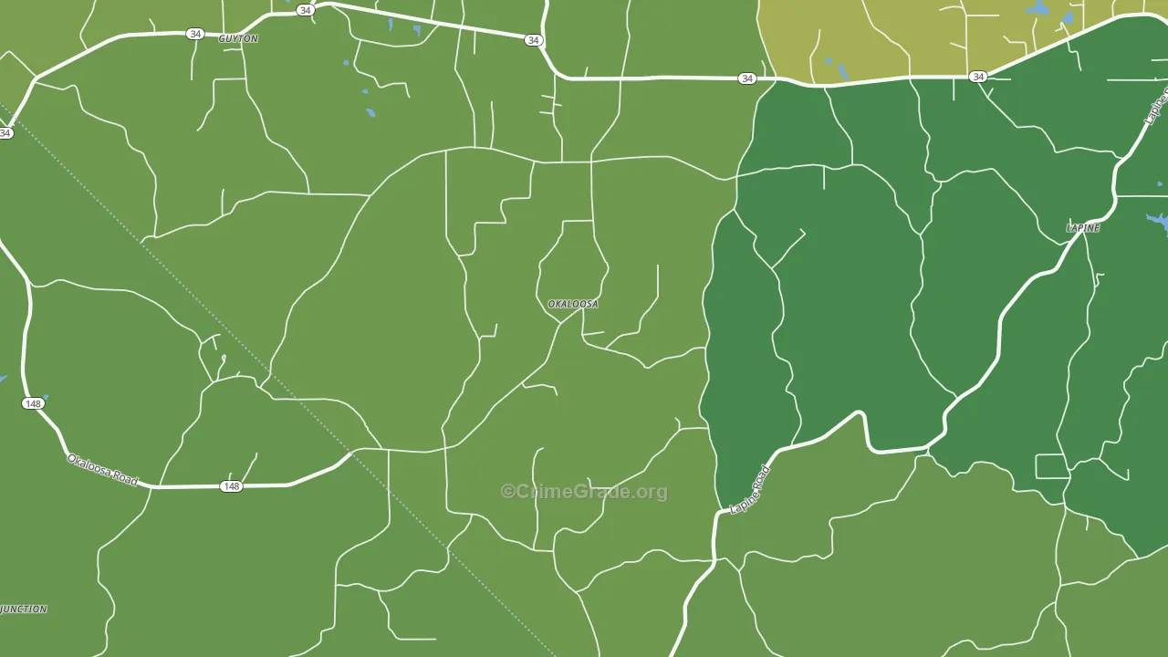 Okaloosa, LA Map of Vehicle Theft Rates