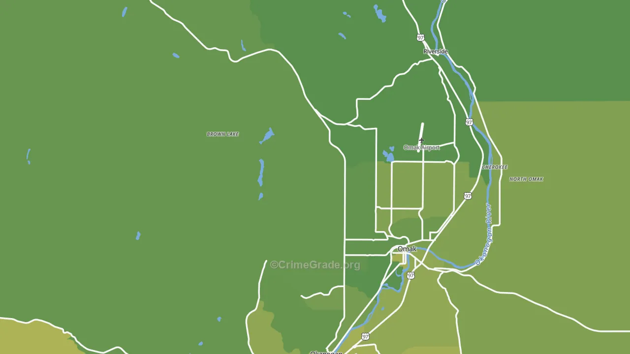 Okanogan County, WA Map of Vehicle Theft Rates