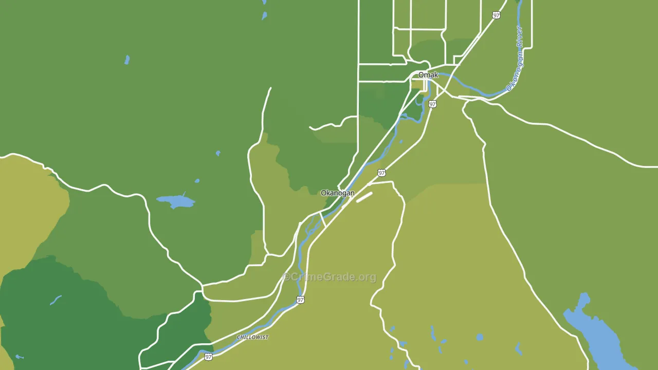 Okanogan, WA Map of Vehicle Theft Rates