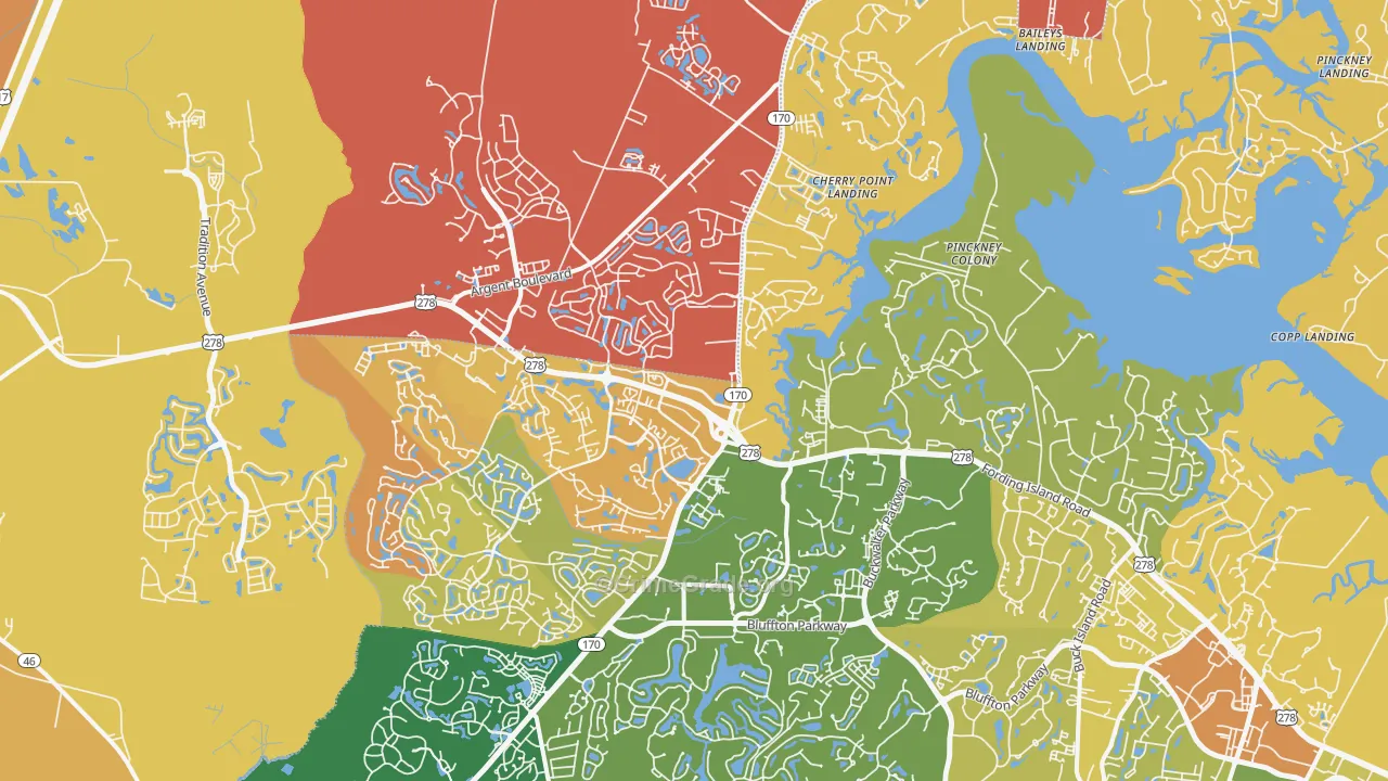 Okatie, SC Map of Vehicle Theft Rates
