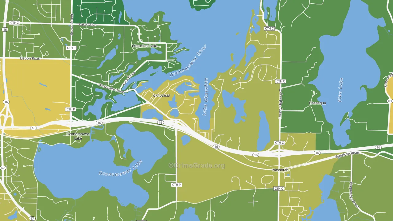 Okauchee Lake, WI Map of Vehicle Theft Rates