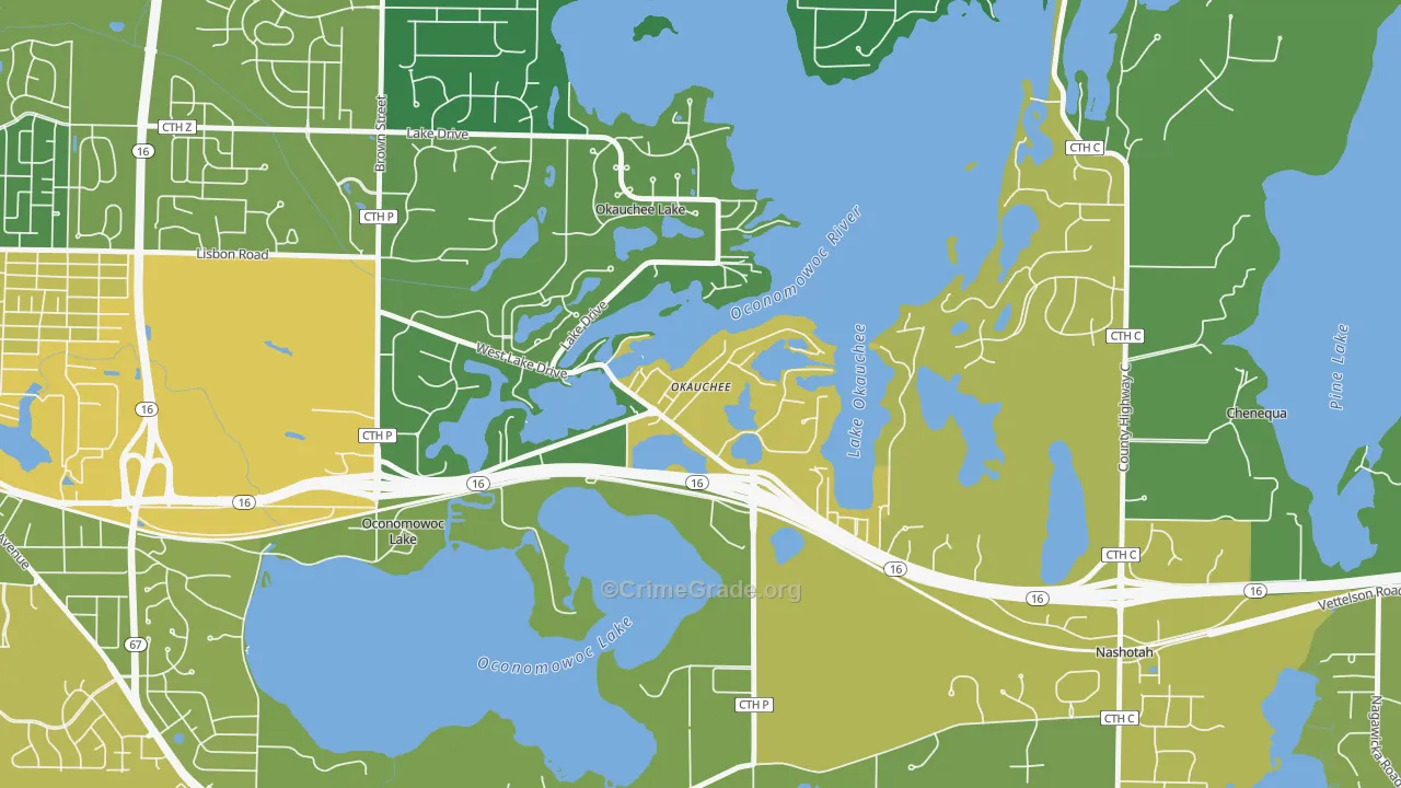 Okauchee, WI Map of Vehicle Theft Rates