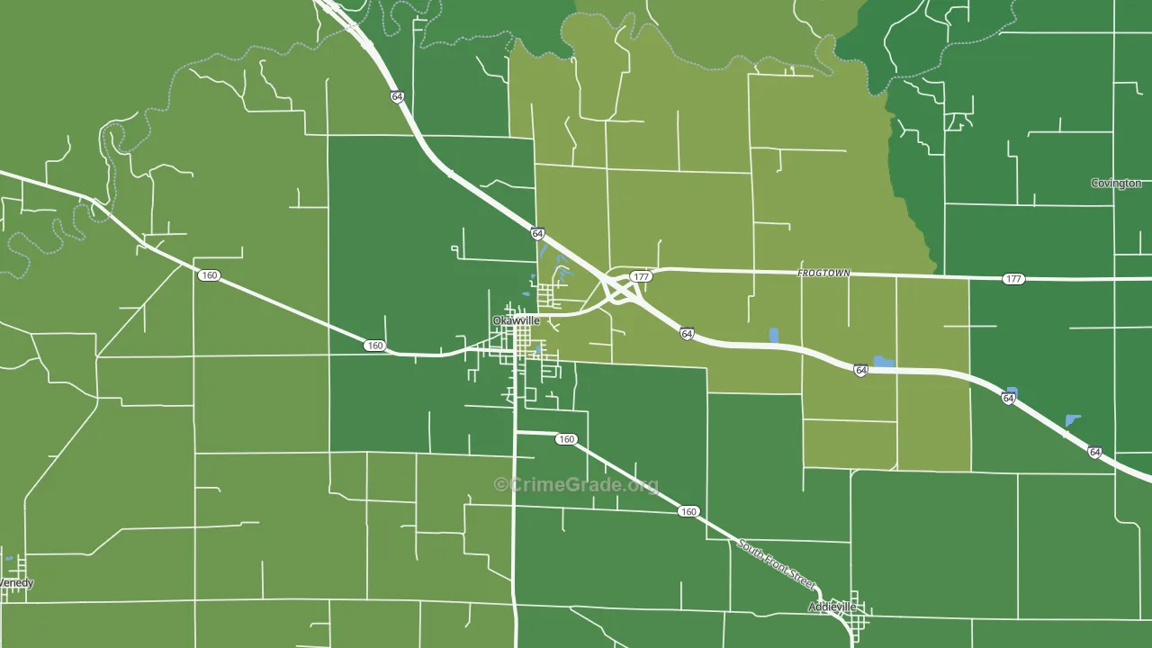 Okawville, IL Map of Vehicle Theft Rates