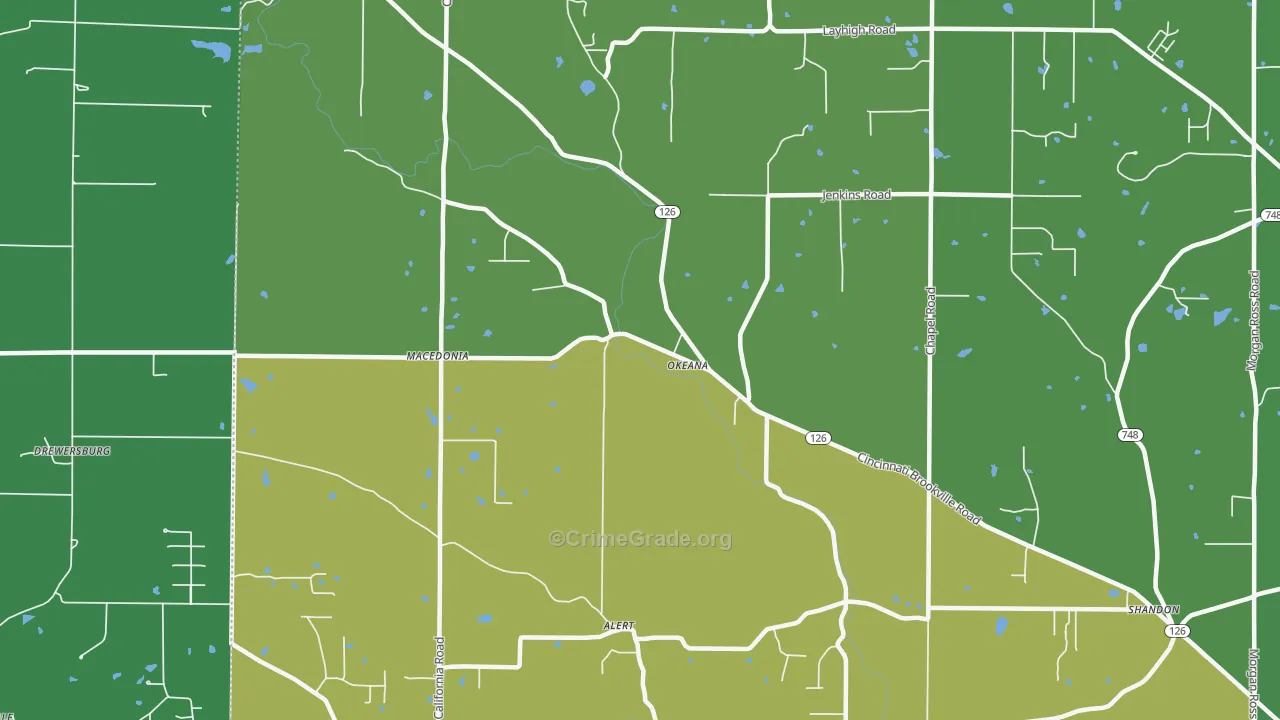 Okeana, OH Map of Vehicle Theft Rates