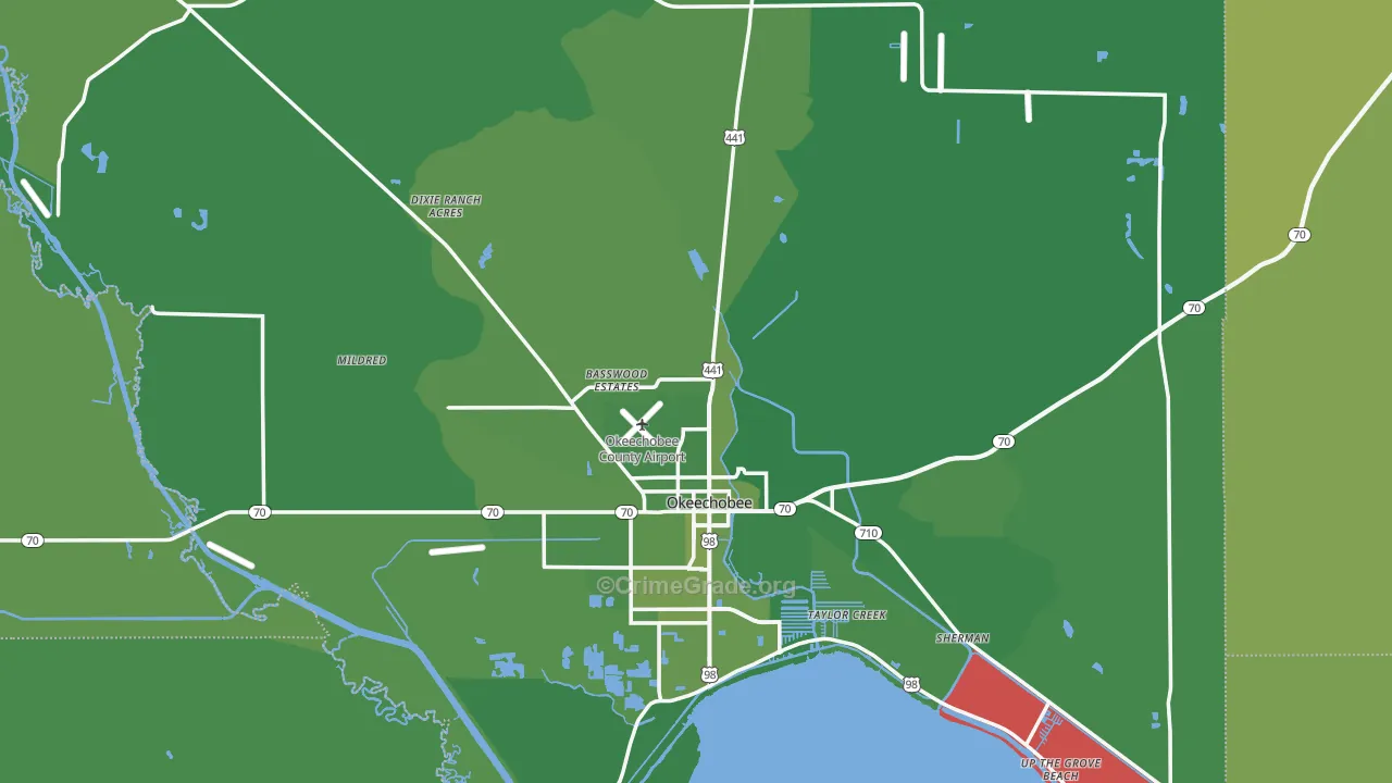Okeechobee, FL Map of Vehicle Theft Rates