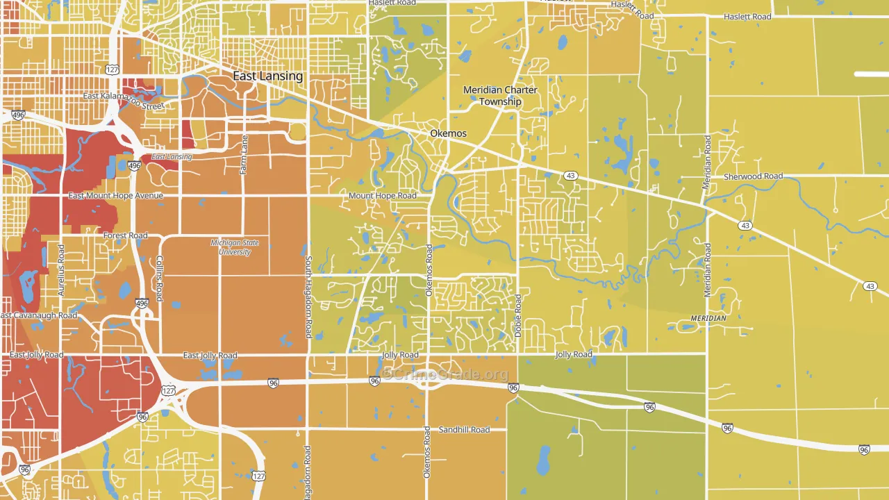 Okemos, MI Map of Vehicle Theft Rates